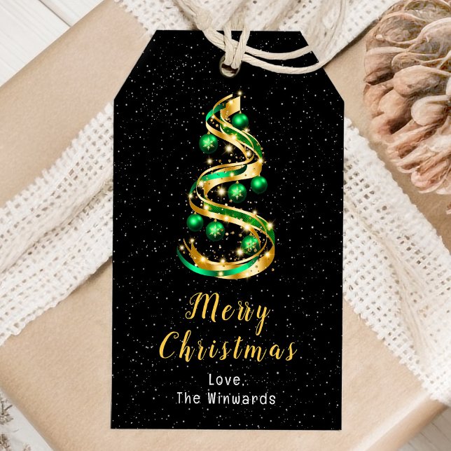 Grün und Gold Ornamente Frohe Weihnachten Geschenkanhänger (Von Creator hochgeladen)