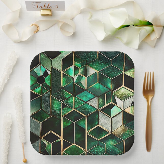 Grün und Gold Pappteller (Hochzeit)