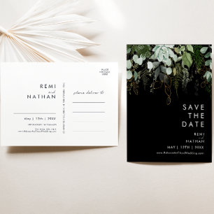 Grün und Gold Schwarz Save The Date Postkarte