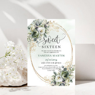 Grün und Gold Sweet Sixteen Dusty Green Einladung