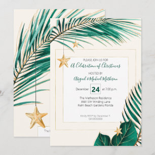 Grün und Gold Tropische Grüne Weihnachten Party Einladung