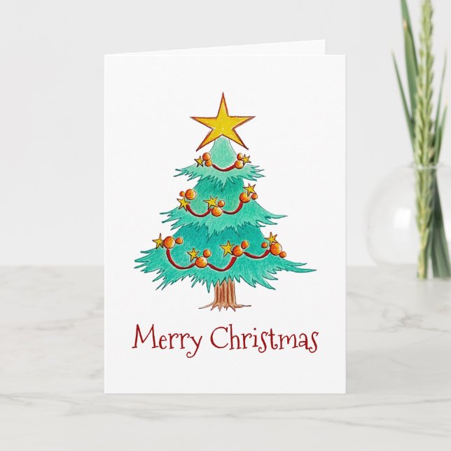 Grün und Gold Weihnachtsbaum Grußkarte Karte (Vorderseite)