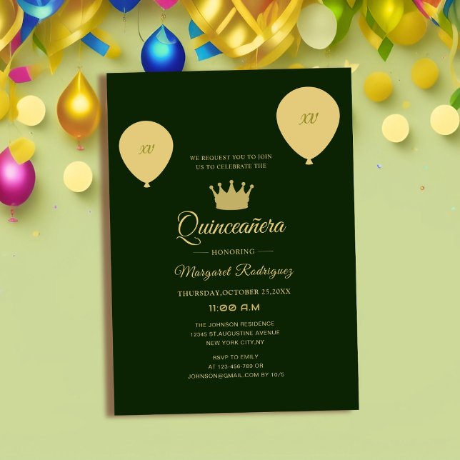 grün und goldfarben klassische elegante Quinceañer Einladung (Von Creator hochgeladen)