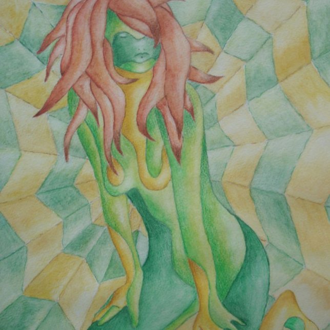 Grün- und Goldfrau, die abstrakte moderne Kunst da (Von Creator hochgeladen)