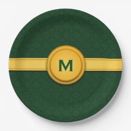 Grün und Goldhochzeits-Monogramm A04 Pappteller