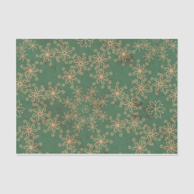 Grün und Goldweihnachtsmuster-Seidenpapier Seidenpapier (Vorderseite)