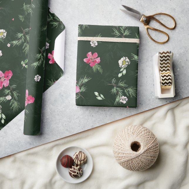Grün und grün Weihnachten Blume Geschenkpapier (Kunsthandwerk)