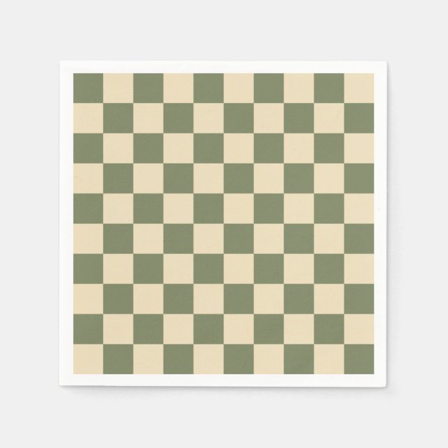 Grün und Hellbeige Schachbrettmuster Serviette (Vorderseite)