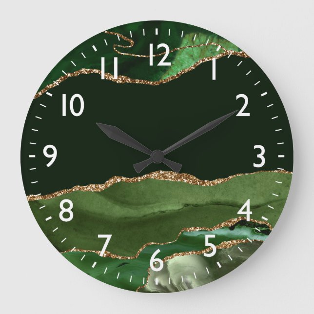 Grün und Imitate Silberner Glitzer Marmorverkleidu Große Wanduhr (Vorderseite)