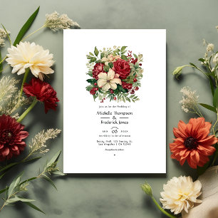 Grün und Krimson mit Cream Floral Spring Wedding Einladung