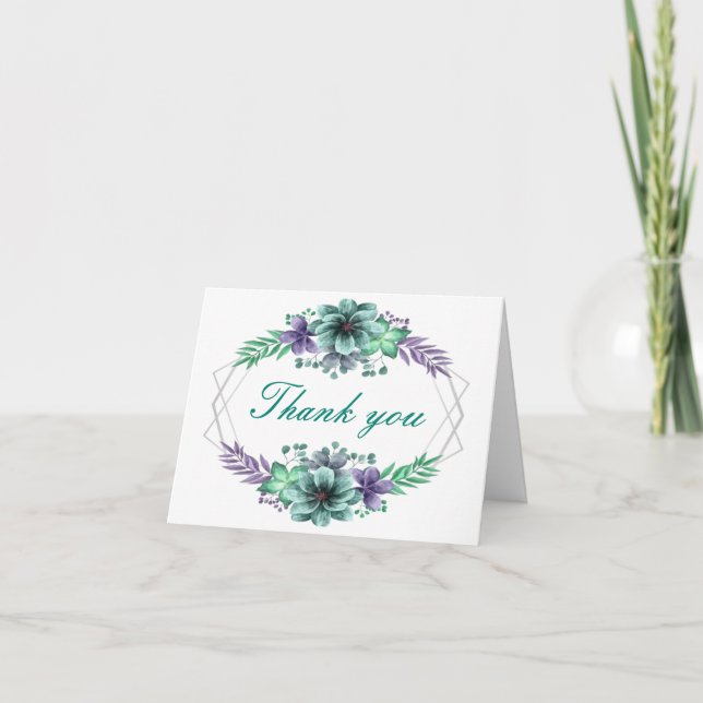 Grün und Lila Aquarellblume Danke Karte (Vorderseite)