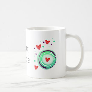 grün und lila, rotes Herz Kaffeetasse