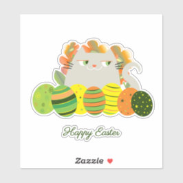 Grün und Orange Funny Niedlich Cat Happy Oaster Aufkleber