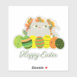 Grün und Orange Funny Niedlich Cat Happy Oaster Aufkleber