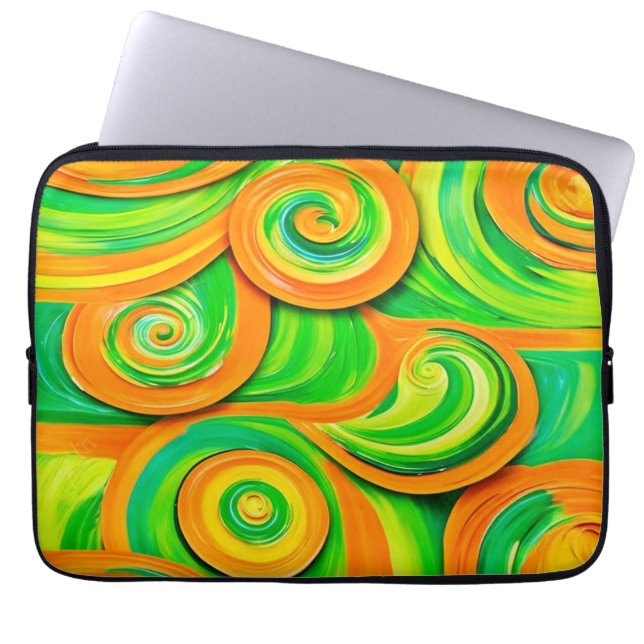 Grün- und Orangenspirale Laptopschutzhülle (Vorderseite)