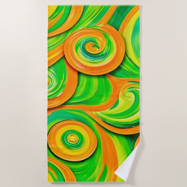 Grün- und Orangenspirale Strandtuch (Vorderseite)