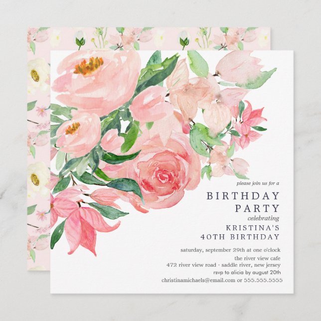 Grün und Rosa Blumengebäck I Einladung (Vorne/Hinten)