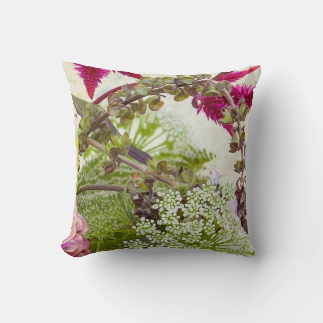 Grün-und Rosa-botanisches Kissen (Vorderseite)