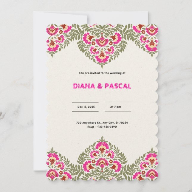 Grün und Rosa Elegant Floral Indian Wedding Invit Einladung (Vorderseite)