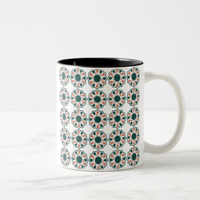 Grün und Rosa Islamischer Umrah Mubarak auf Arabis Zweifarbige Tasse (Rechts)