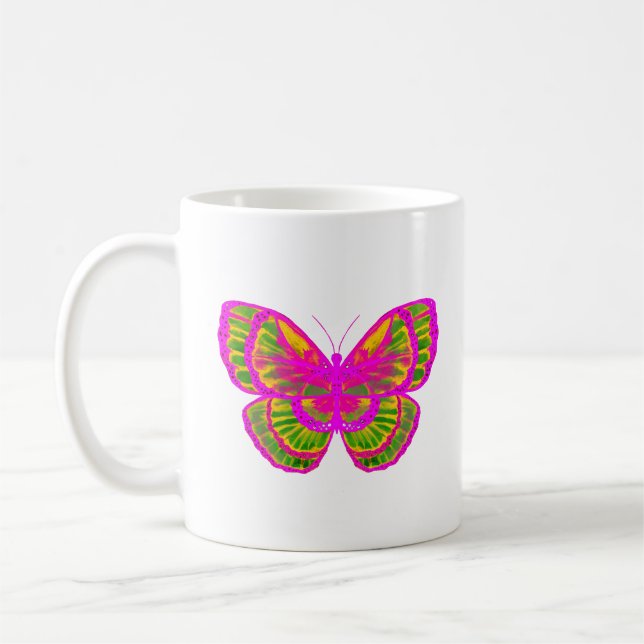 Grün und Rosa Schmetterling Kaffeetasse (Links)