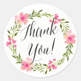 Grün und Rosa Wasserfarben Floral Danke Sticker