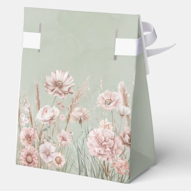 Grün und Rosa Wildblumen Hochzeit Geschenkschachtel (Rückseite)