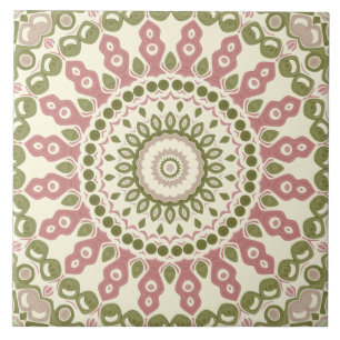 Grün und Rose Mandala Vintages Bohemisches Muster Fliese