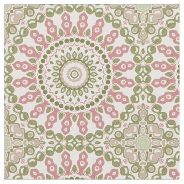Grün und Rose Mandala Vintages Bohemisches Muster Stoff (Nahaufnahme)