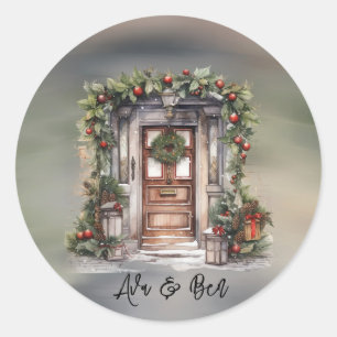 Grün und Rot Berry Dekorierte Tür Weihnachten Runder Aufkleber