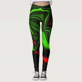Grün und rot gekrümmte Linien über dunkelgrünem Fo Leggings