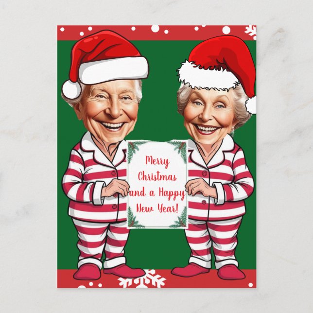 Grün und rot Oma und Opa Xmas Postkarte (Vorderseite)