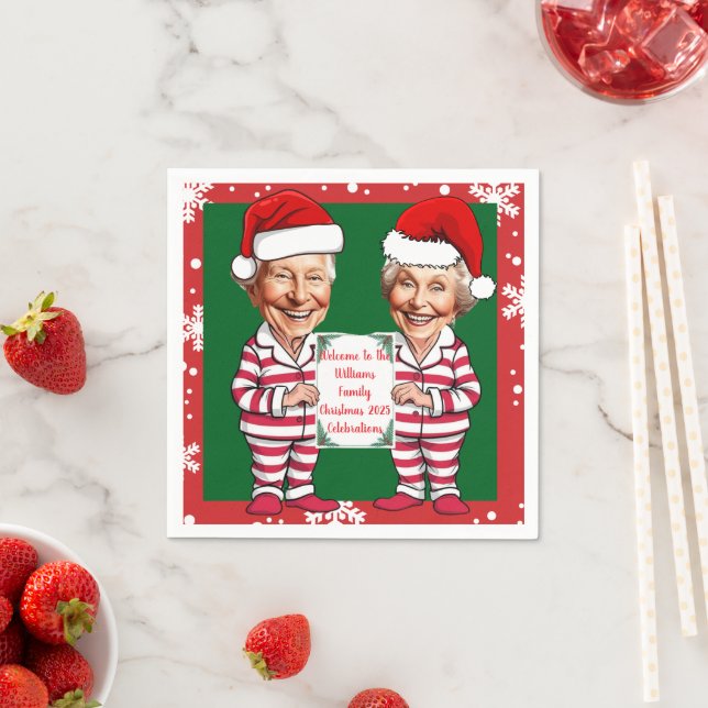 Grün und rot Oma und Opa Xmas Serviette (Beispiel)