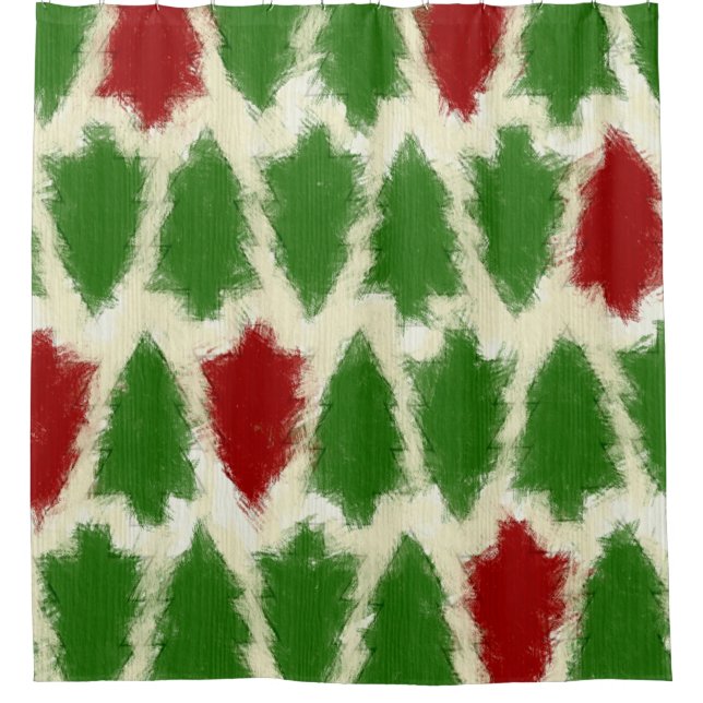 Grün und rot rustikales Weihnachtsbaummuster Duschvorhang (Vorderseite)