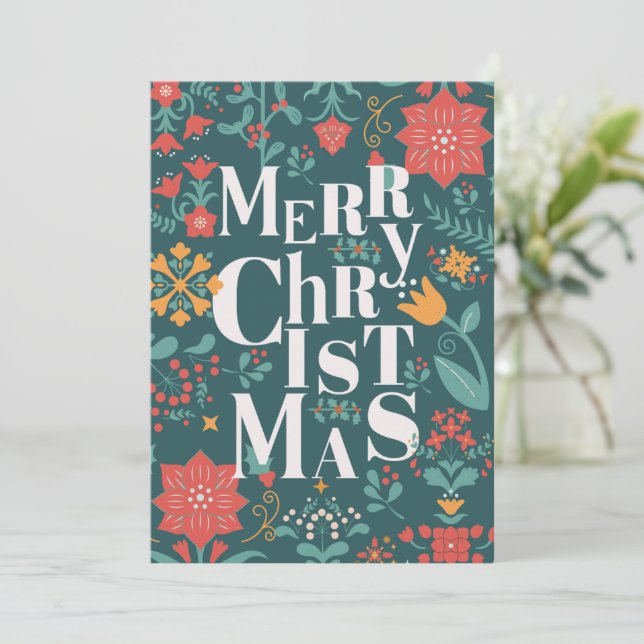 Grün und Rot Stilvoll frohe Weihnachten (Stehend Vorderseite)