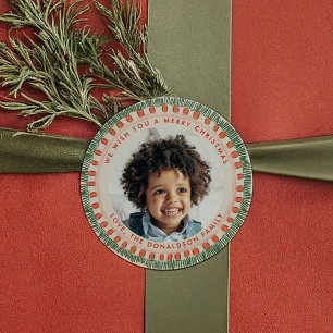 Grün und Rot Wasserfarbe Happy Fringe Foto Runder Aufkleber