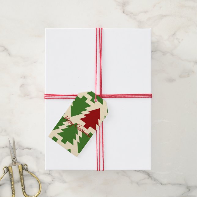 Grün und Roter Weihnachtsbaum Geschenkanhänger (Mit Garn)