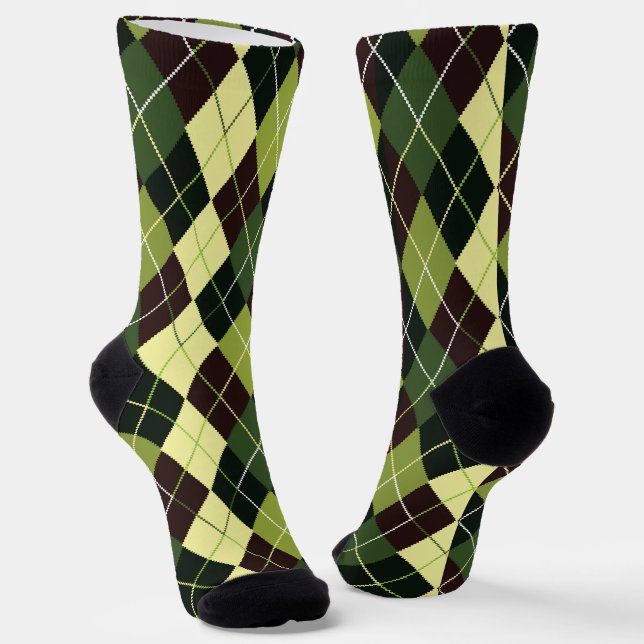 Grün und Schwarz Argyle Socken (Gewinkelt)