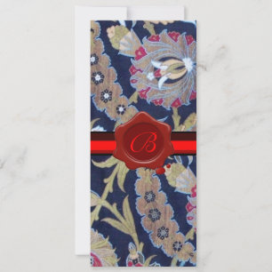 GRÜN UND SCHWARZ, BLAUER DAMASK, ROTES WAX SIEGEL EINLADUNG