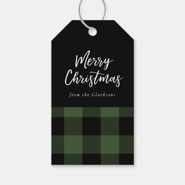 Grün und Schwarz Buffalo Karo Weihnachtsgeschenk T Geschenkanhänger (Vorderseite)