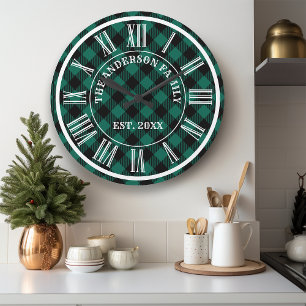 Grün und Schwarz gepunktetes Buffalo Karo römische Große Wanduhr
