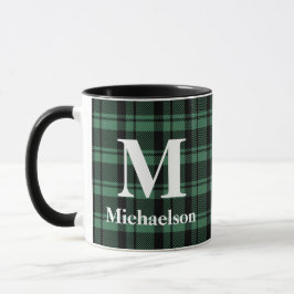 Grün und Schwarz Kariert mit Monogrammnamen Tasse