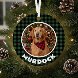 Grün und Schwarz Kariert Weihnachten Personalisier Ornament Aus Metall