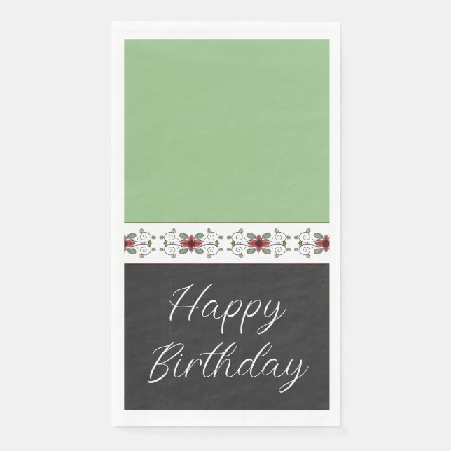 Grün und Schwarz mit Blumenzettel Serviette (Vorderseite)