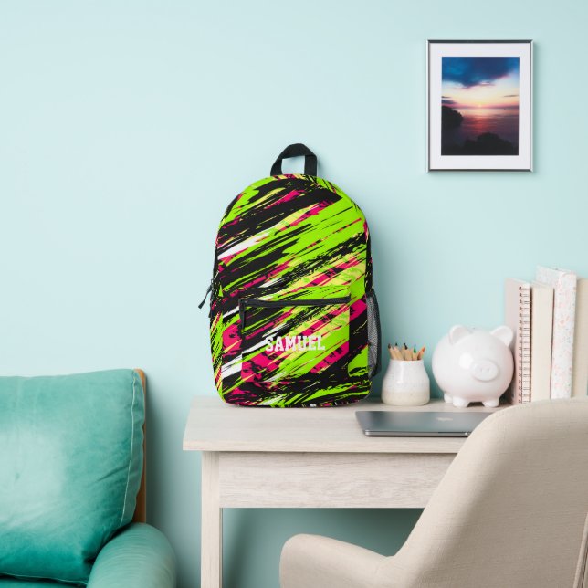 Grün- und Schwarz-Sportdesign mit Namen Bedruckter Rucksack (InSitu)