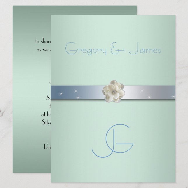 Grün und Silber, Gay Wedding Einladung (Vorne/Hinten)
