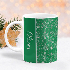 Grün und Silber Schneeflocken Weihnachts-Tasse Kaffeetasse