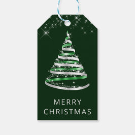 Grün und Silberband und Glitzer Weihnachtsbaum Geschenkanhänger