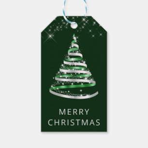 Grün und Silberband und Glitzer Weihnachtsbaum Geschenkanhänger