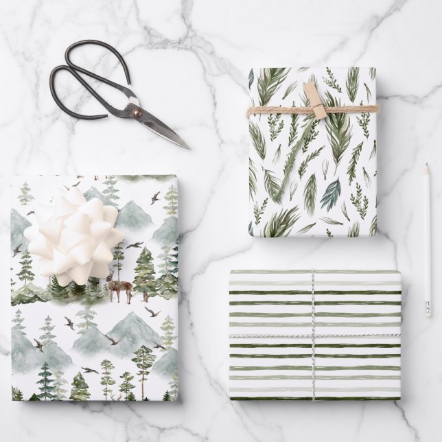 Grün und Streifen des Hirschwaldes Geschenkpapier Set (Vorderseite)